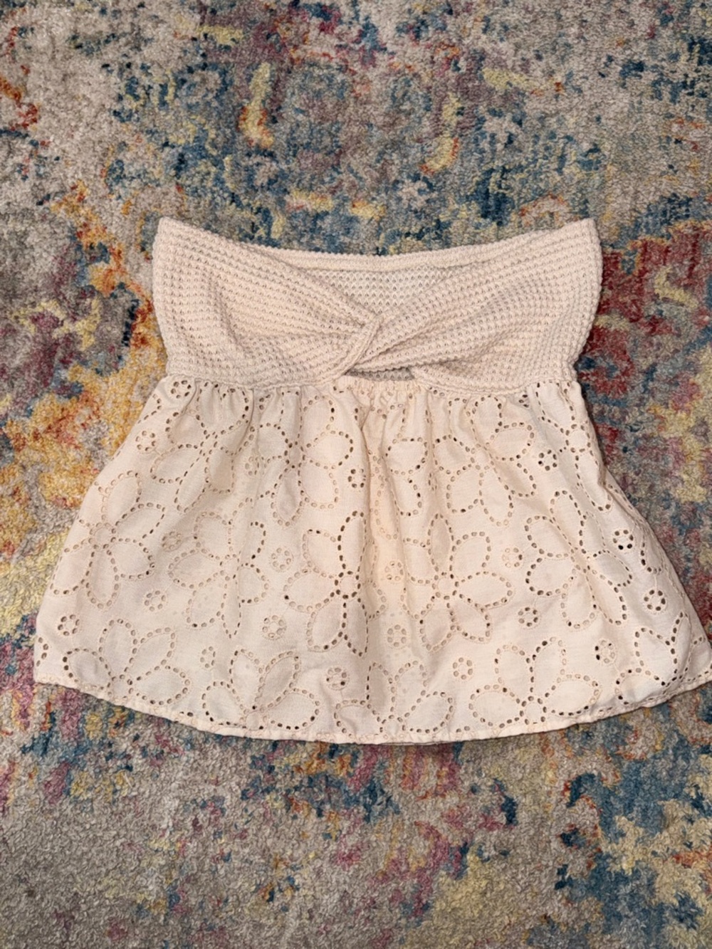 Strapless Eyelet Skirted Bandeau - Cream